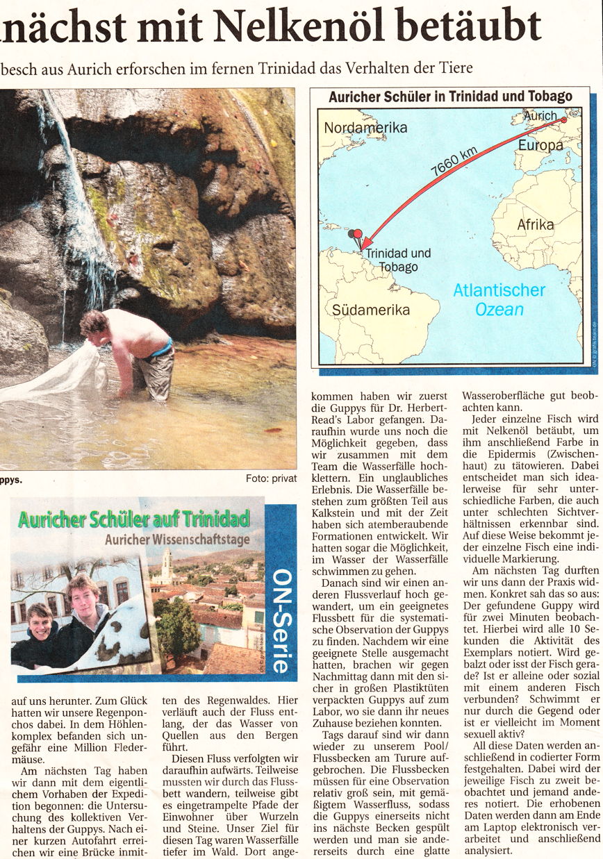 Artikel der Ostfriesischen Nachrichten vom 04.04.2013 zur Expedition in die Karibik (Scan-Version des rechten Teils), 343 k