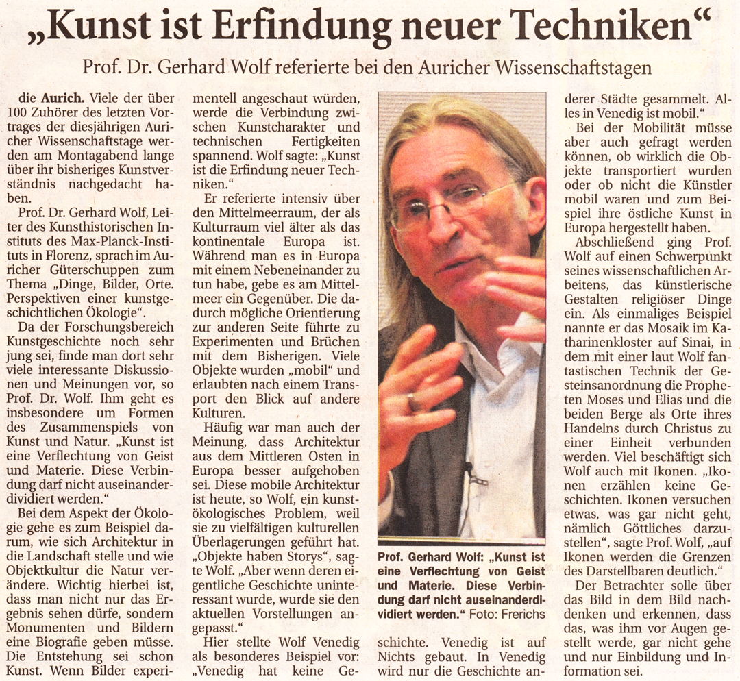 Artikel der Ostfriesischen Nachrichten vom 02.05.2013 zum Vortrag von Prof. Dr. Gerhard Wolf (Scan-Version), 358 k