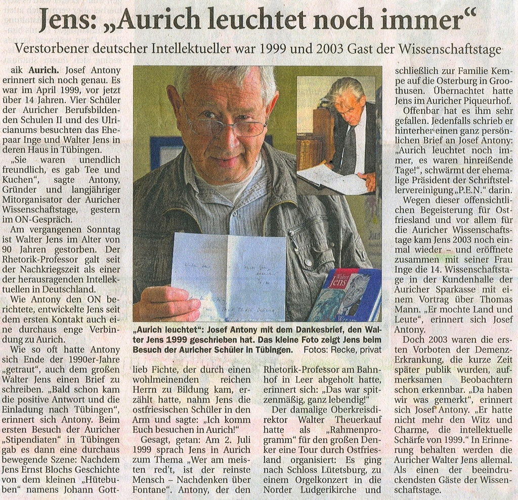 Artikel der Ostfriesischen Nachrichten vom 13.06.2013 zum Tod von Walter Jens (Scan-Version), 382 k