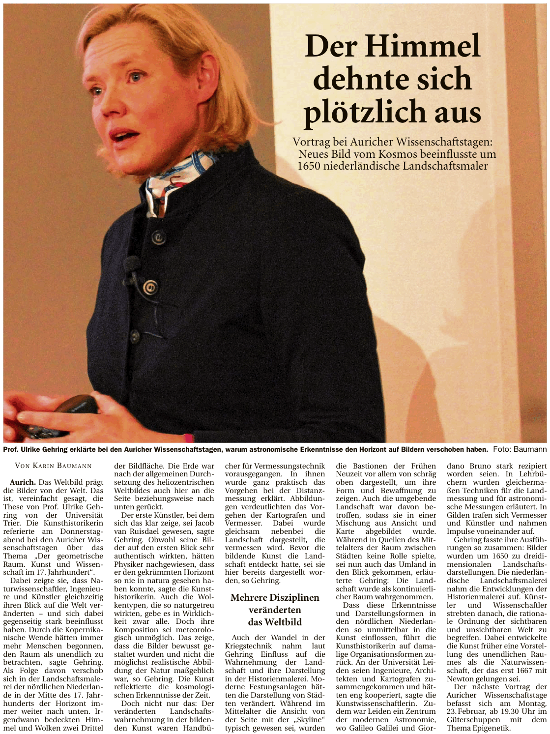 Artikel der Ostfriesischen Nachrichten vom 21.02.2015 zum Vortrag von Prof. Dr. Ulrike Gehring bei den 25. Auricher Wissenschaftstagen (E-Paper-Version), 675 k