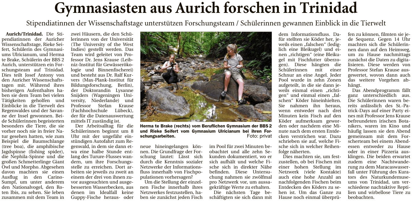 Artikel der Ostfriesischen Nachrichten vom 01.04.2016 zur Regenwald-Expedition 2016 (E-Paper-Version), 308 k