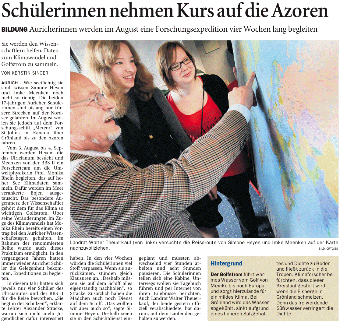 Bericht der Ostfriesen-Zeitung vom 22.06.2010 über die Verabschiedung der beiden Stipendiatinnen durch Landrat Walter Theuerkauf, 572 k