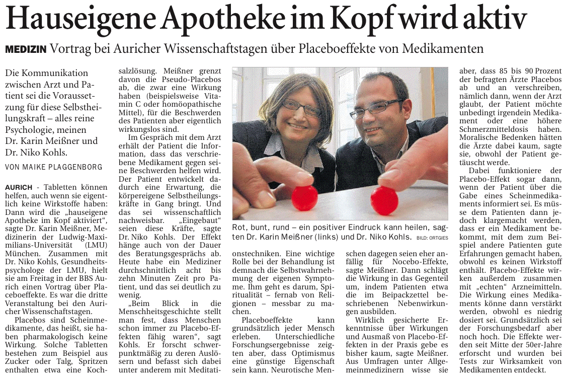 Artikel der Ostfriesen-Zeitung vom 13.02.2012 über den Vortrag von Dr. Karin Meissner und Dr. Niko Kohls bei den 22. Auricher Wissenschaftstagen, 269 k
