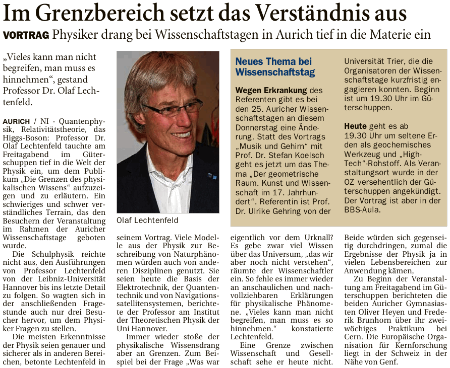 Artikel der Ostfriesen-Zeitung vom 17.02.2015 zum Vortrag von Prof. Dr. Olaf Lechtenfeld bei den 25. Auricher Wissenschaftstagen (E-Paper-Version), 178 k