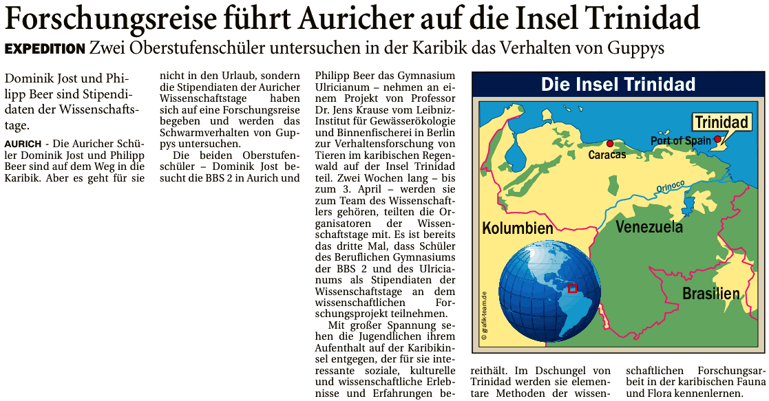 Artikel der Ostfriesen-Zeitung vom 19.03.2015 zur Regenwald-Expedition 2015 (E-Paper-Version), 105 k